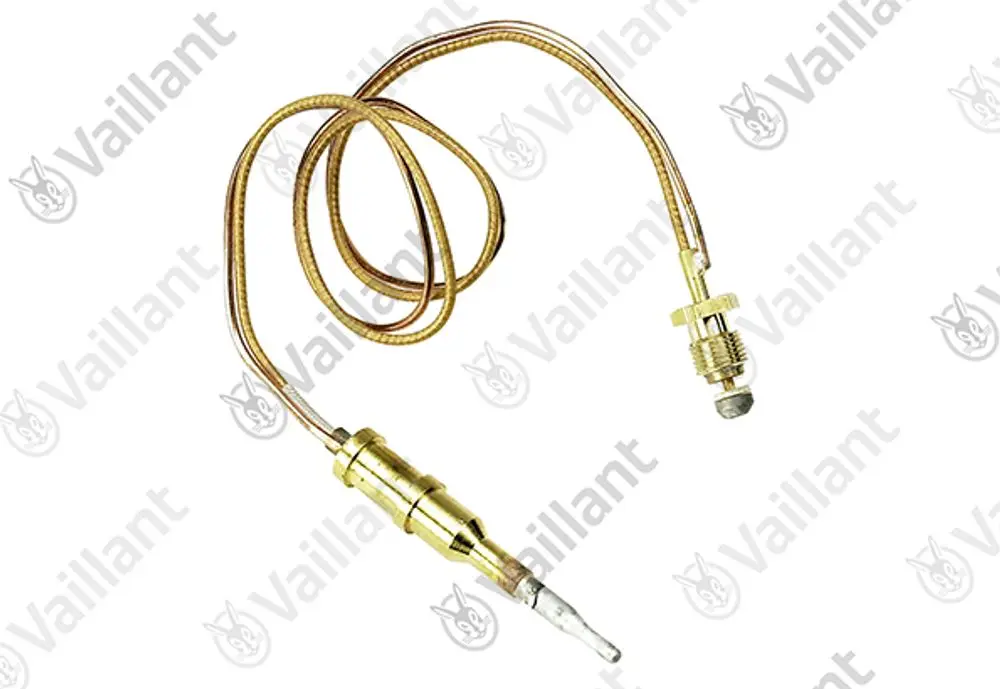 Thermoelement von Vaillant mit einem Kabel und einer Verbindungsschraube. Das Bauteil ist zur Temperaturmessung in Heizsystemen gedacht.